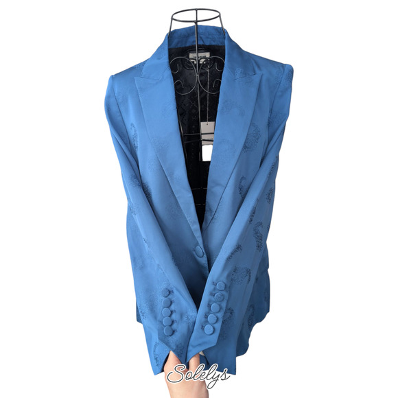 Zadig & Voltaire NWT Victor Jacquard Paisley 40 Large Blue Button Blazer Jacket - Picture 11 of 14
